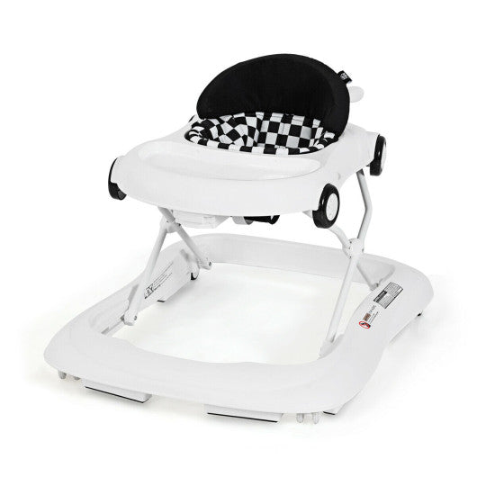 2-in-1 Foldable Baby Walker with Music Player and Lights-White