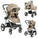 Folding Aluminum Baby Stroller Baby Jogger with Diaper Bag-Beige