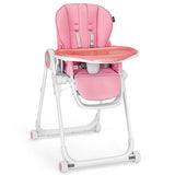 Baby High Chair Foldable Feeding Chair with 4 Lockable Wheels-Pink