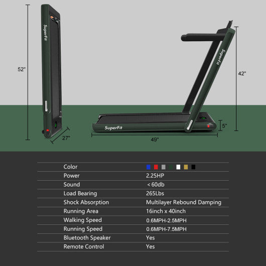 2.25HP 2 in 1 Folding Treadmill with APP Speaker Remote Control-Green