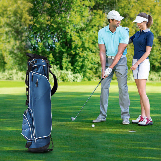 Golf Stand Cart Bag with 4 Way Divider Carry Organizer Pockets-Blue