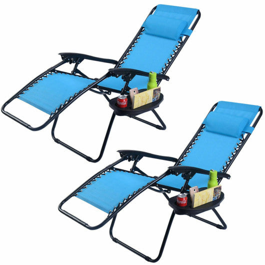 2 Pieces Folding Lounge Chair with Zero Gravity-Light Blue