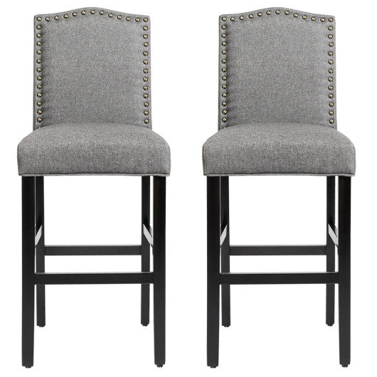 Set of 2 Counter Height Dining Side Barstools with Thick Cushion-Gray