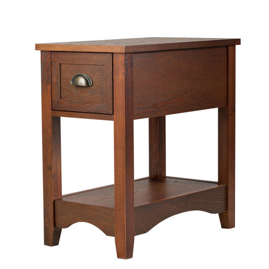Contemporary Chair Side End Table Compact Table with Drawer Nightstand-Natural