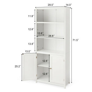 Bookcase Shelving Storage Wooden Cabinet Unit Standing Display Bookcase with Doors-White