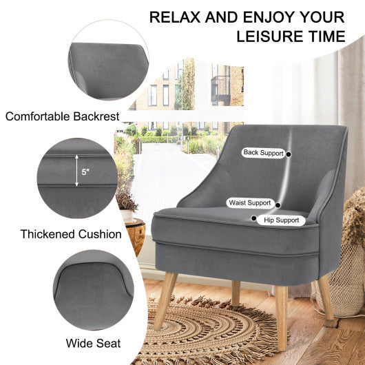 Mid Century Velvet Accent Chair with Rubber Wood Legs for Bedroom-Gray