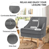 Mid Century Velvet Accent Chair with Rubber Wood Legs for Bedroom-Gray