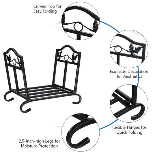 Foldable Firewood Log Rack Steel Wood Storage Holder