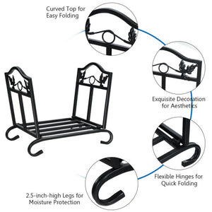 Foldable Firewood Log Rack Steel Wood Storage Holder