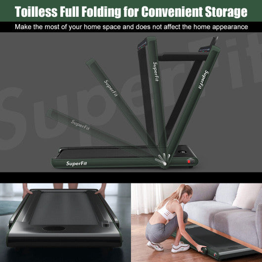 2.25HP 2 in 1 Folding Treadmill with APP Speaker Remote Control-Green