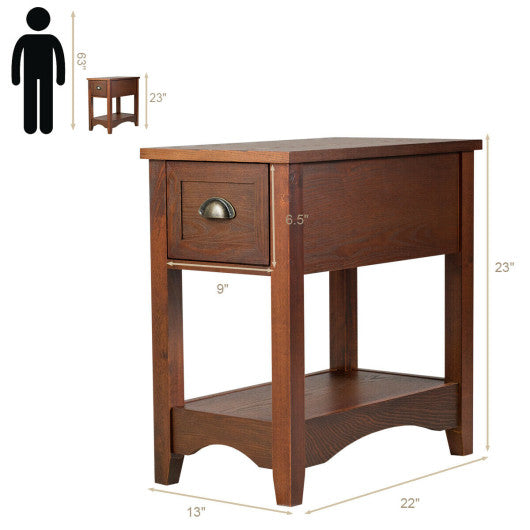 Contemporary Chair Side End Table Compact Table with Drawer Nightstand-Natural