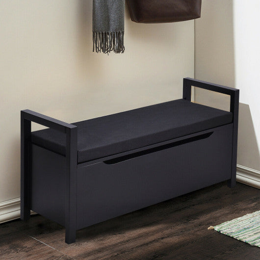 34.5"—15.5"—19.5 Inch Shoe Storage Bench with Cushion Seat for Entryway-Black