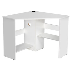 Corner Computer Desk Triangle Writing Workstation with Storage Shelf-White