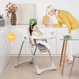 Baby Folding High Chair Dining Chair with Adjustable Height and Footrest-Beige