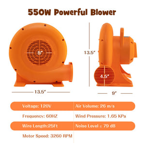 550W Air Blower (0.7HP) for Inflatables with 25 feet Wire and GFCI Plug