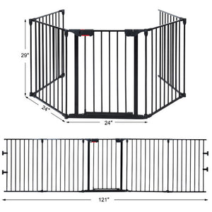 115 Inch Length 5 Panel Adjustable Wide Fireplace Fence-Black