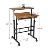 Mobile Standing up Desk Adjustable Computer Desk Tilting Workstation-Walnut