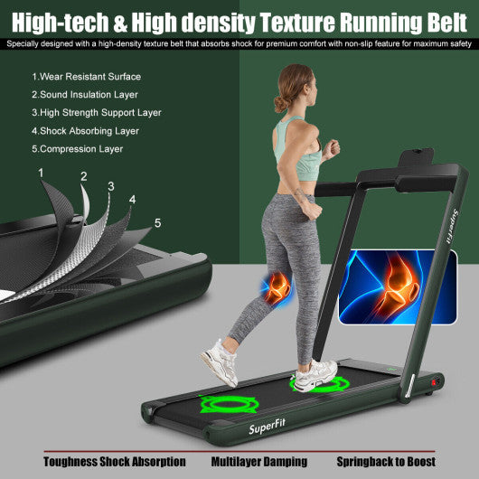 2.25HP 2 in 1 Folding Treadmill with APP Speaker Remote Control-Green