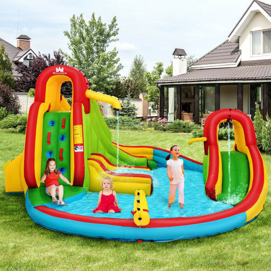 Kid's Inflatable Water Slide Bounce House with Climbing Wall and Pool Without Blower