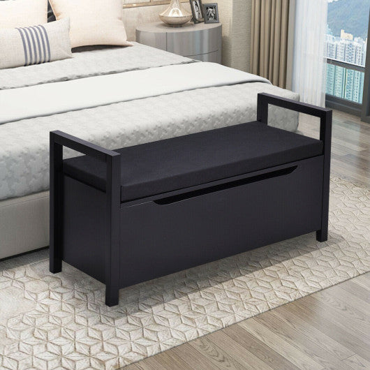 34.5"—15.5"—19.5 Inch Shoe Storage Bench with Cushion Seat for Entryway-Black