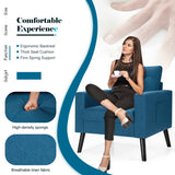 Mid-Century Upholstered Armchair Club Chair with Rubber Wood Legs-Blue