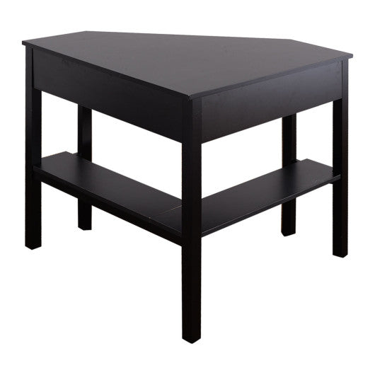 Corner Wooden Piece Laptop Computer Desk-Black