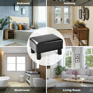 Small PU Leather Rectangular Seat Ottoman Footstool-Black