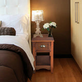 Contemporary Chair Side End Table Compact Table with Drawer Nightstand-Natural