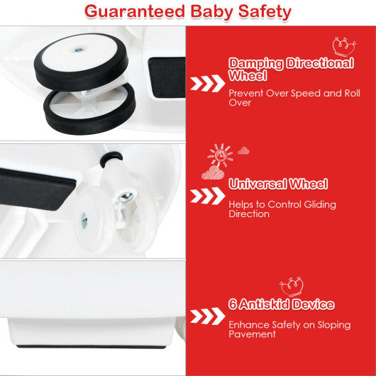 2-in-1 Foldable Baby Walker with Music Player and Lights-White