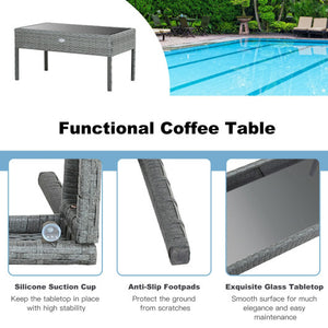 4 Pieces Outdoor Rattan Conversation Set with Comfortable Cushion