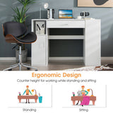 Counter Height Sewing Craft Table Computer Desk with Adjustable Shelves and Drawer-White