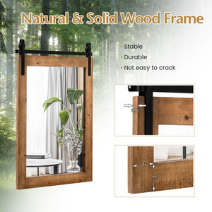 30 x 22 Inch Wall Mount Mirror with Wood Frame-Brown