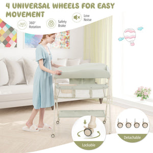 Baby Diaper Changing Table with Water Basin Wheel-Green