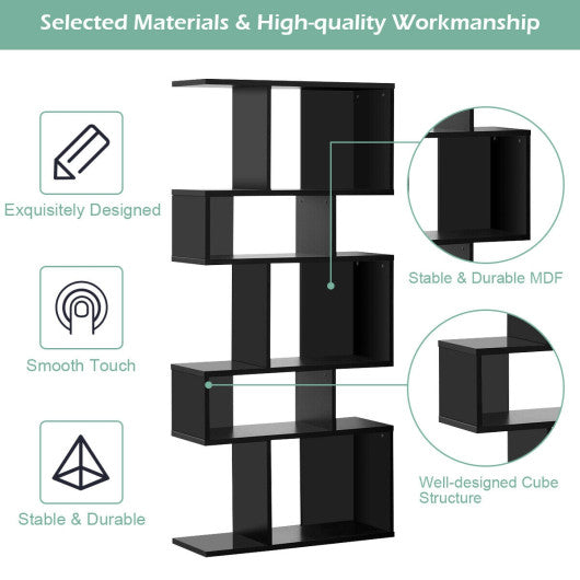 5 Cubes Ladder Shelf Corner Bookshelf Display Rack Bookcase-Black