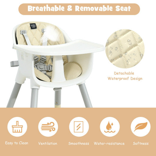 4-in-1 Baby Convertible Toddler Table Chair Set with PU Cushion-Beige
