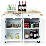 Wood Top Rolling Kitchen Trolley Island Cart Storage Cabinet-White