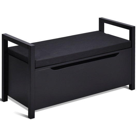 34.5"—15.5"—19.5 Inch Shoe Storage Bench with Cushion Seat for Entryway-Black