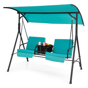 Porch Swing Chair with Adjustable Canopy-Turquoise