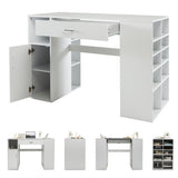 Counter Height Sewing Craft Table Computer Desk with Adjustable Shelves and Drawer-White