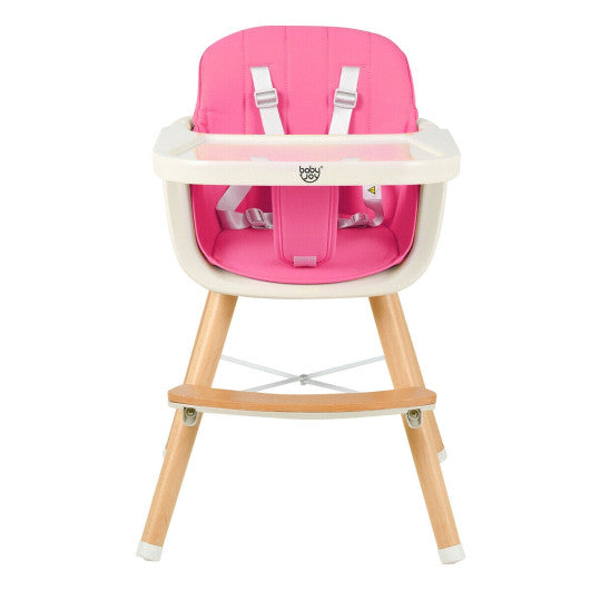 3-in-1 Convertible Wooden High Chair with Cushion-Pink