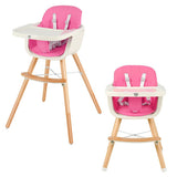 3-in-1 Convertible Wooden High Chair with Cushion-Pink