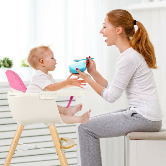 3-in-1 Convertible Wooden High Chair with Cushion-Pink