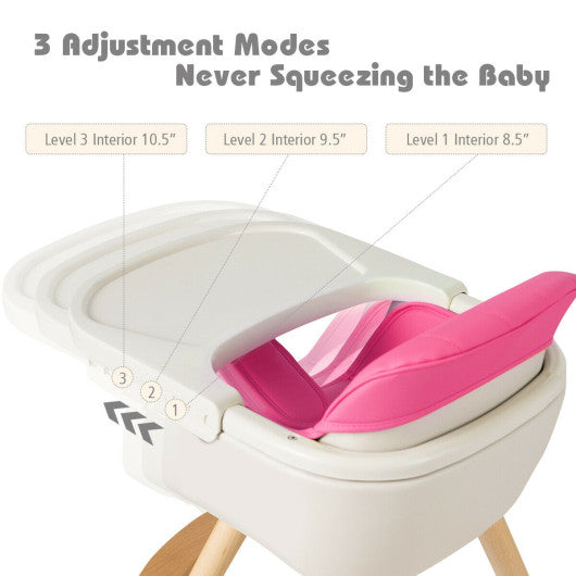 3-in-1 Convertible Wooden High Chair with Cushion-Pink