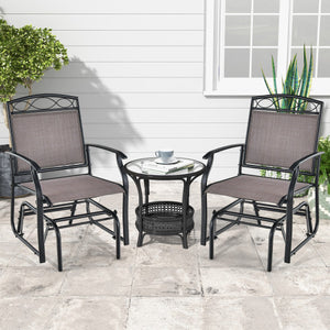 Set of 2 Outdoor Metal Glider Armchairs with Weather-resistant Fabric