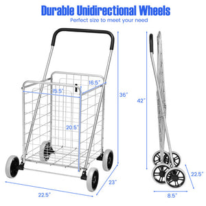 Portable Folding Shopping Cart Utility for Grocery Laundry-Silver
