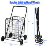 Portable Folding Shopping Cart Utility for Grocery Laundry-Black