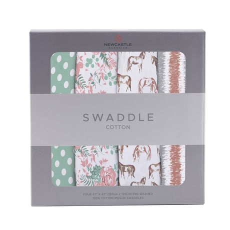 Horses and Roses Swaddle Blankets 4 Pack - Aiden's Corner Baby & Toddler Clothes, Toys, Teethers, Feeding and Accesories