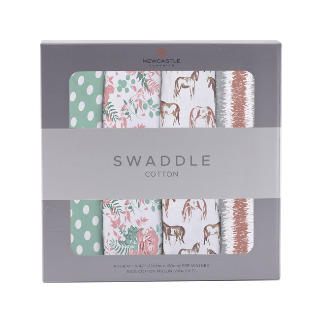 Horses and Roses Swaddle Blankets 4 Pack - Aiden's Corner Baby & Toddler Clothes, Toys, Teethers, Feeding and Accesories