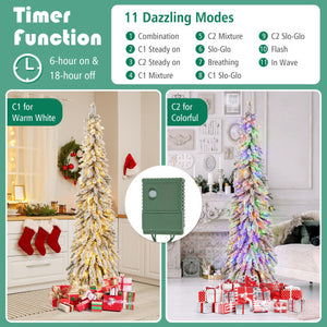 4/5/6 Feet Pre-Lit Artificial Christmas Tree Snow-Flocked Slim Pencil Xmas Decor-6 ft