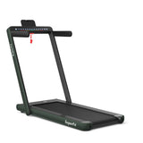 2-in-1 Electric Motorized Health and Fitness Folding Treadmill with Dual Display and Speaker-Green